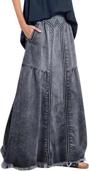 Women's Casual Skirts Women Fashion Denim Pencil Skirt High Waisted Blow Knee Blue Jeans Skirts Plaid Skirt for