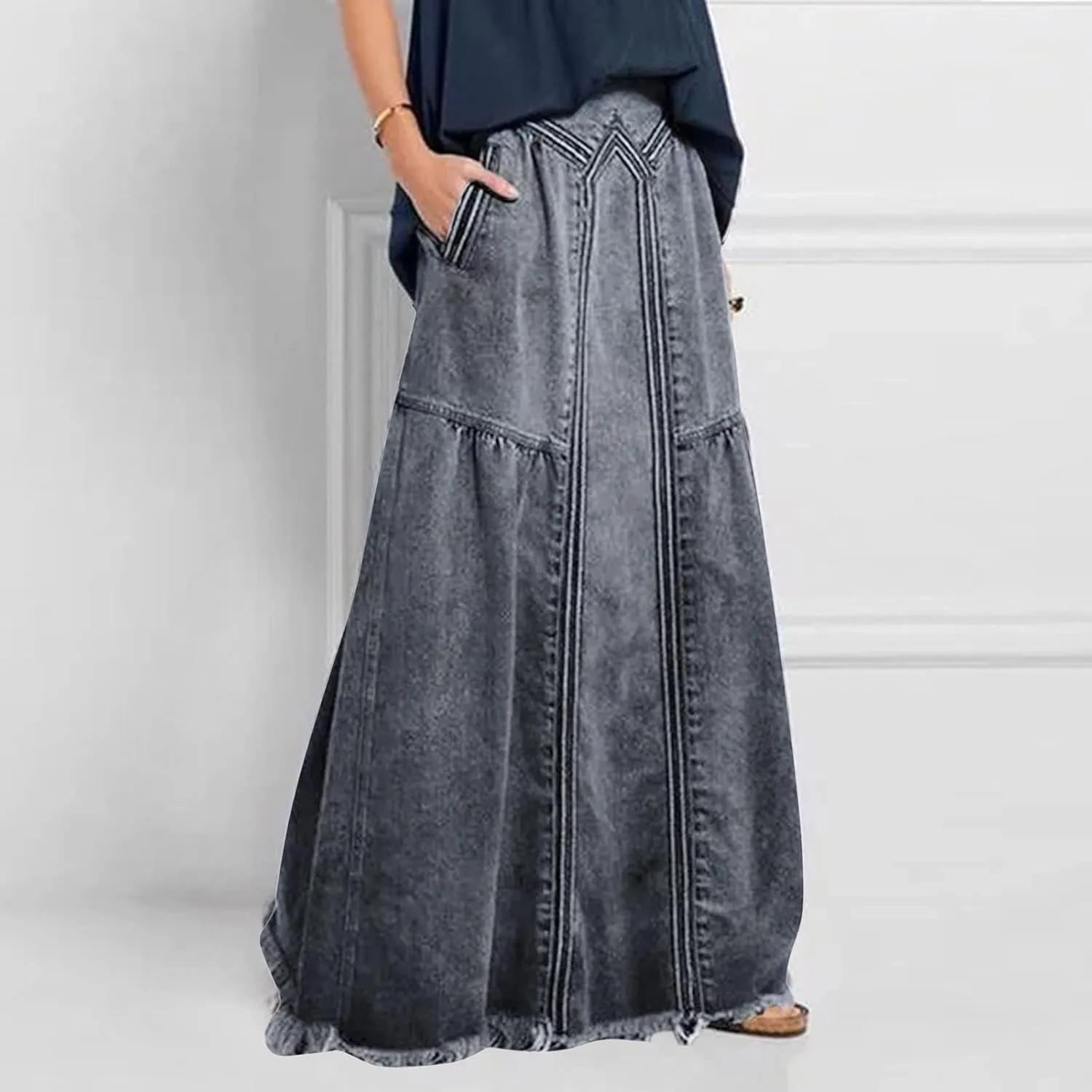 Women's Casual Skirts Women Fashion Denim Pencil Skirt High Waisted Blow Knee Blue Jeans Skirts Plaid Skirt for