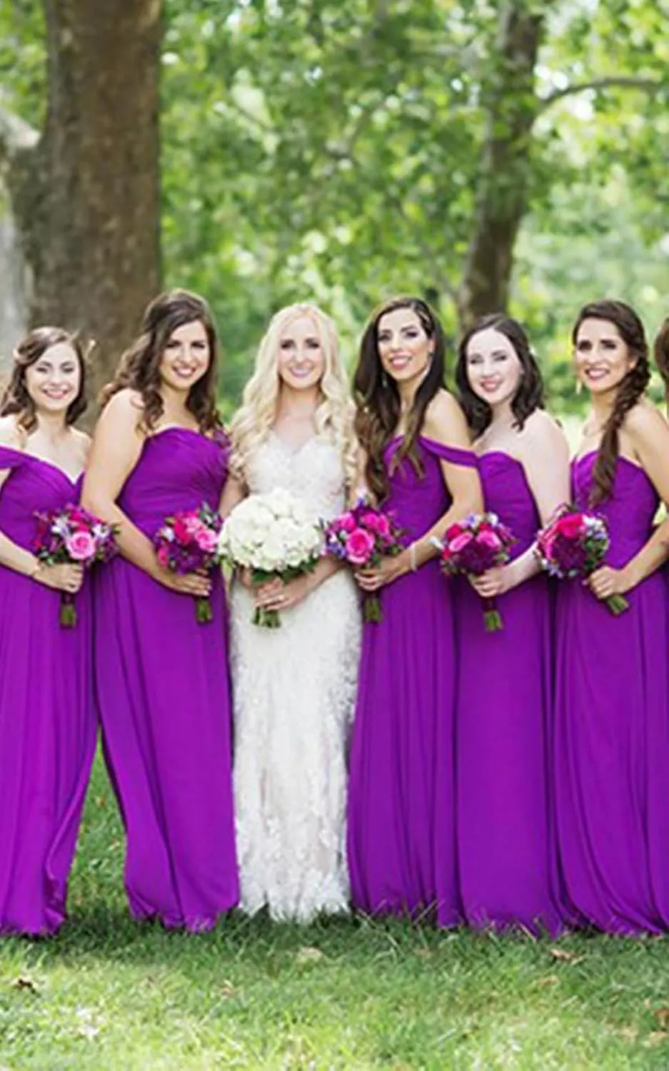 Women's Chiffon V-Neck Bridesmaid Dresses Long 2024 Off Shoulder Prom Dresses with Slit