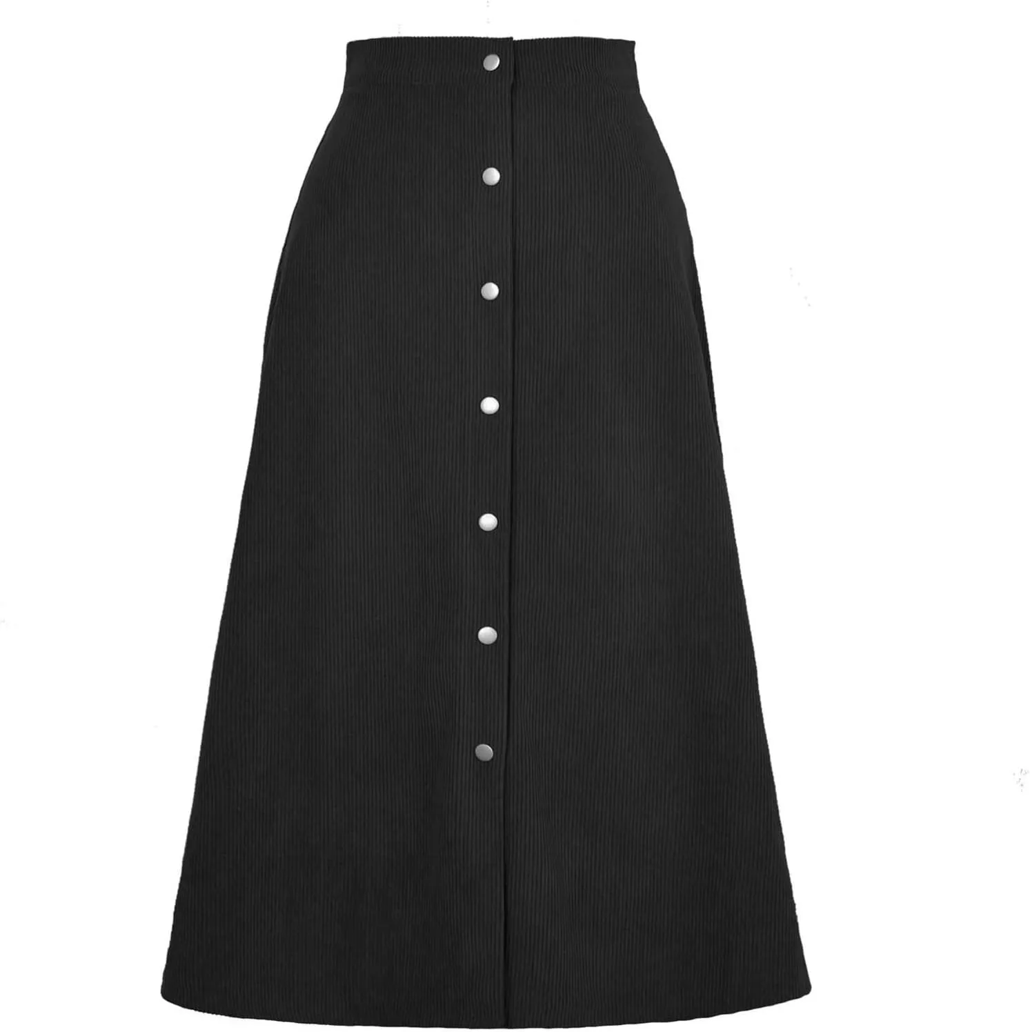 Womens Corduroy Midi Skirts Button Up High Waist A-Line Basic Solid Color Business Casual Slim Fit Winter Skirts