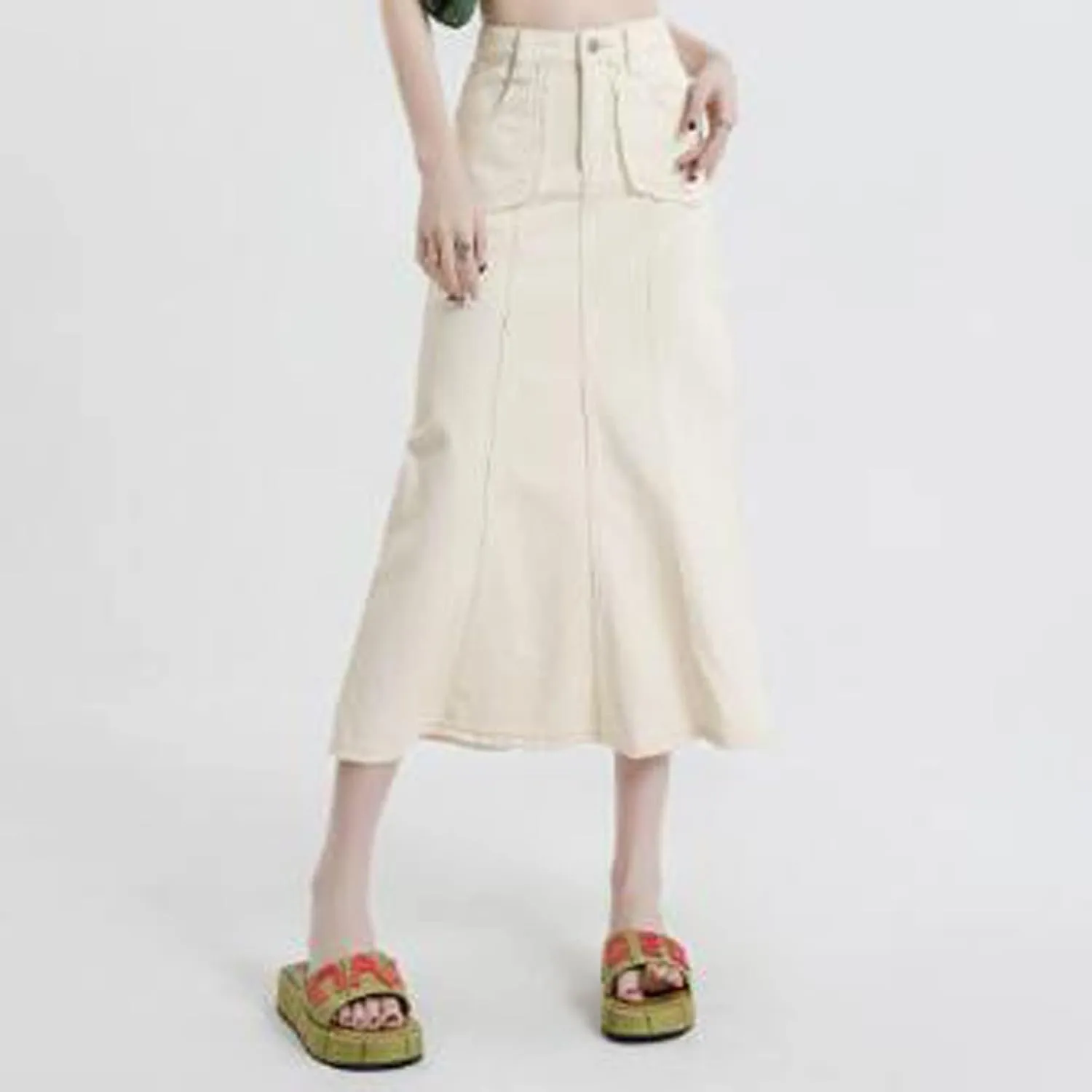Women's Curvy Tummy Control Skirt High Waisted Midi Length Casual Cute Button Down Fishtail Skirts Sexy Denim Trendy