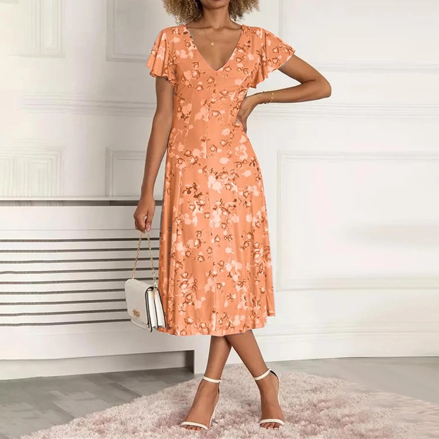 Womens Dresses Spring Summer Swing Casual Fitted Maxi Dresses for Women 2025 Ruffle Short Sleeve