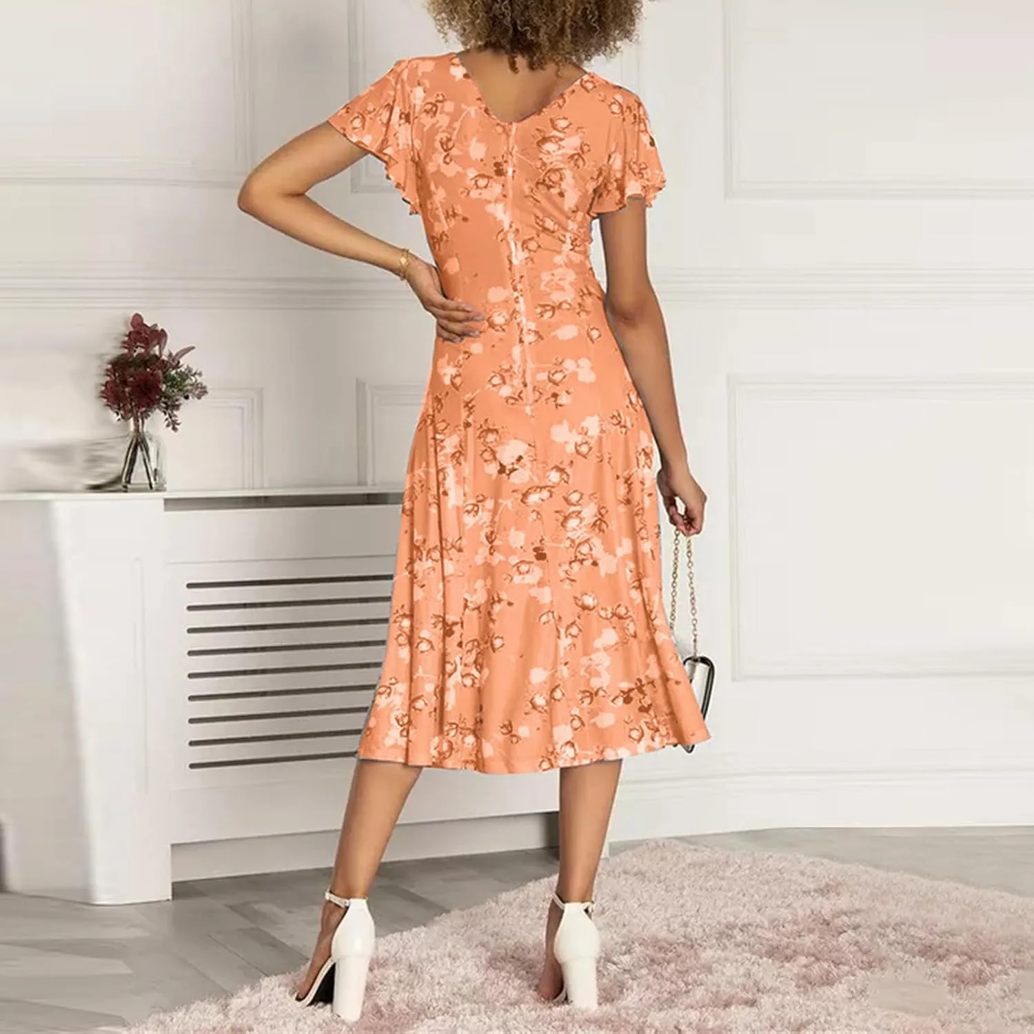 Womens Dresses Spring Summer Swing Casual Fitted Maxi Dresses for Women 2025 Ruffle Short Sleeve