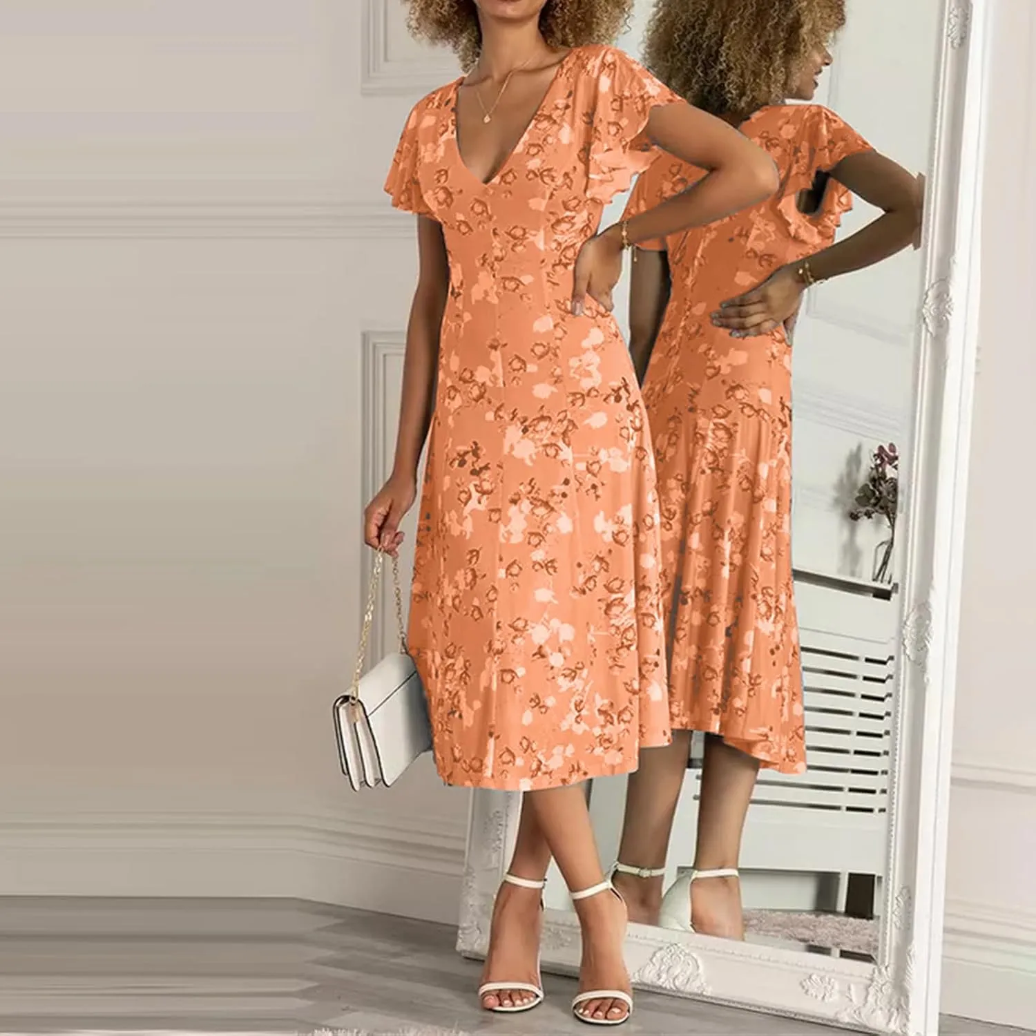 Womens Dresses Spring Summer Swing Casual Fitted Maxi Dresses for Women 2025 Ruffle Short Sleeve