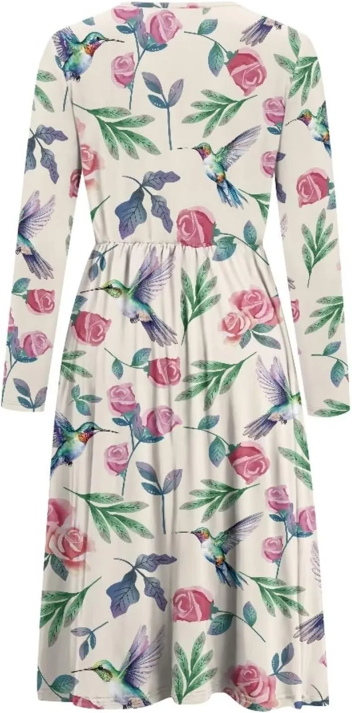 Women's Fashion Crew Neck Midi Dress Maternity Clothes Nursing Dresses Pregnancy Dresses Flowy Midi Dresses