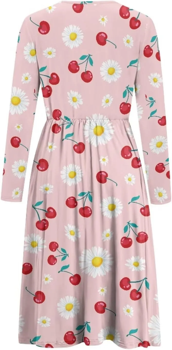 Women's Fashion Crew Neck Midi Dress Maternity Clothes Nursing Dresses Pregnancy Dresses Flowy Midi Dresses