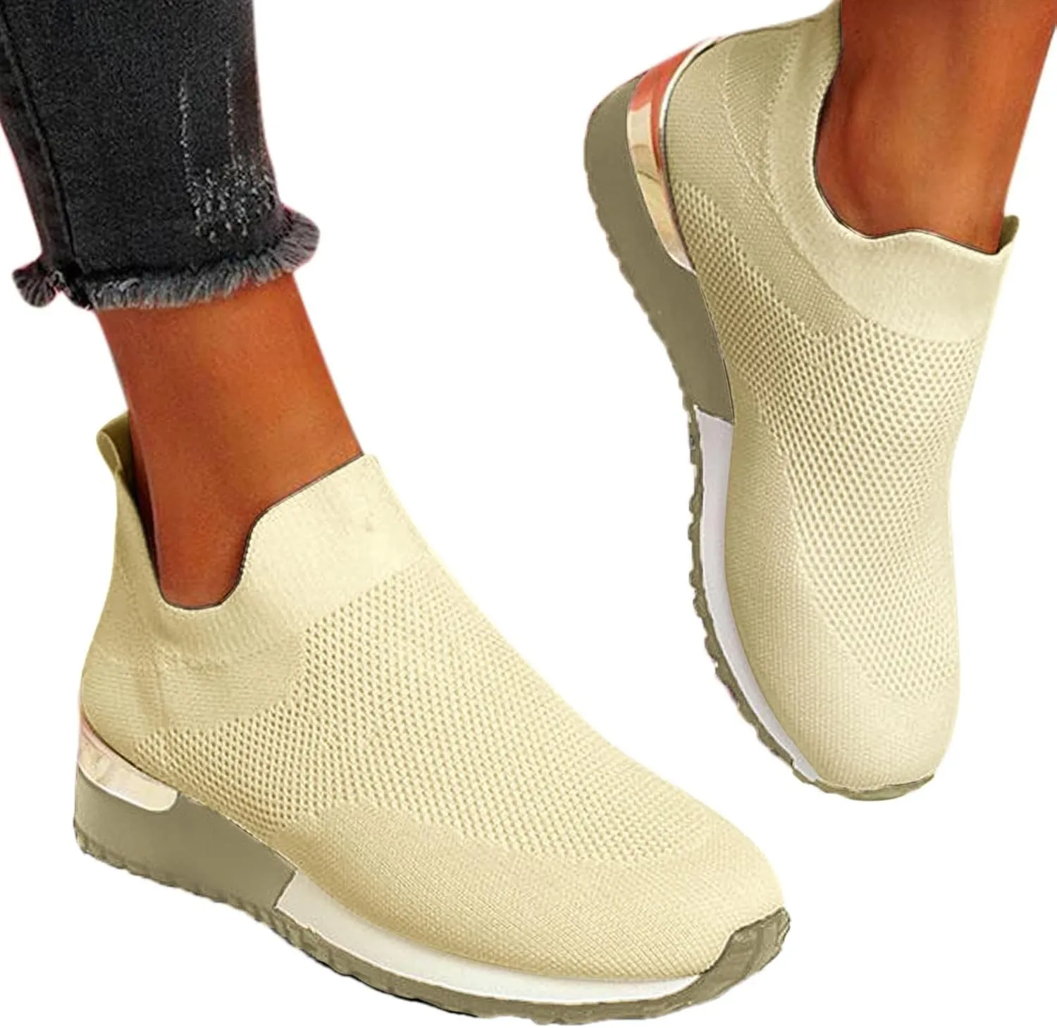 Women's Fashion Sneaker Mesh Slip On Black Non Slip Shoes for Women Comfortable Walking Shoes for Men Wide Width Black Platform Loafers Women Sock Sneakers Women
