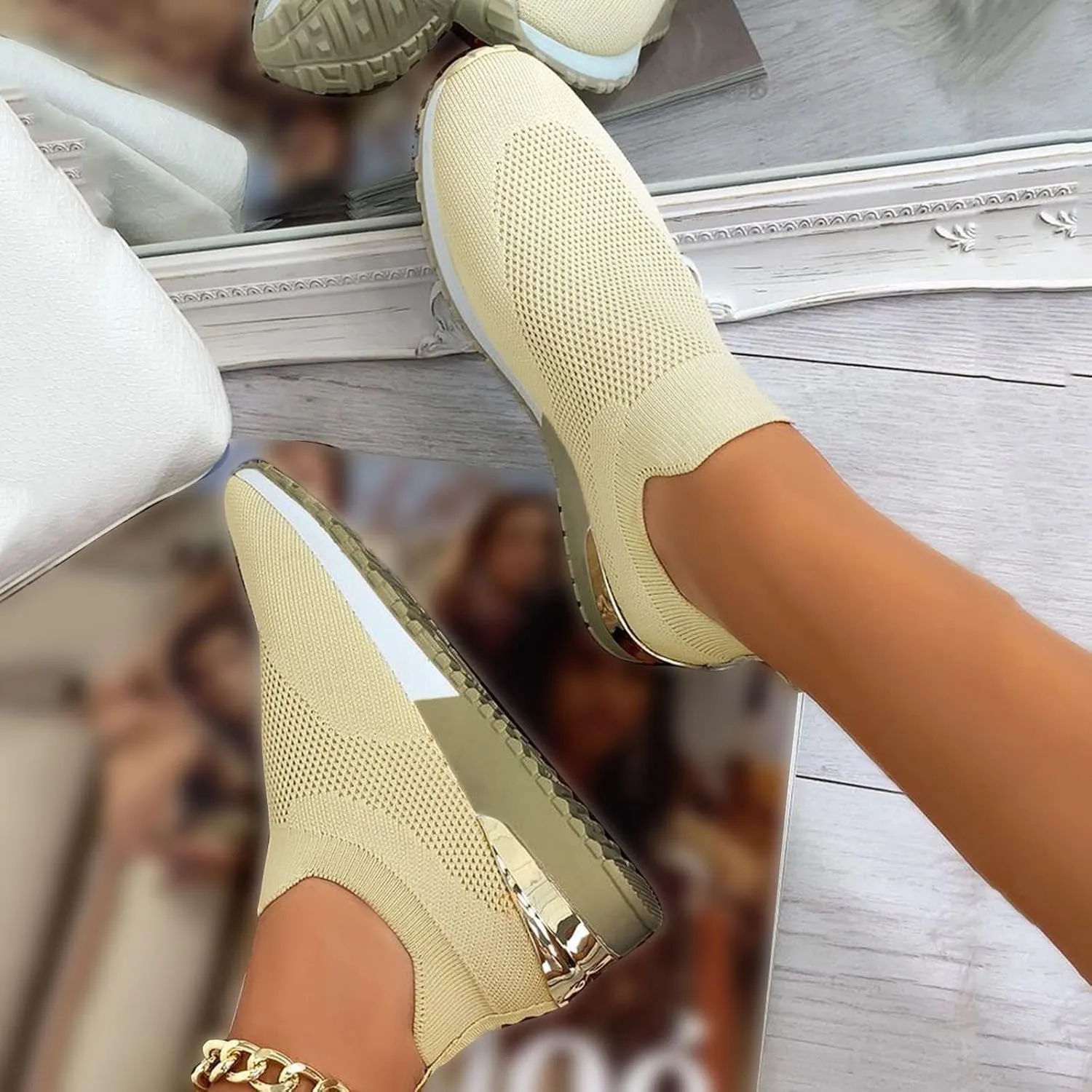 Women's Fashion Sneaker Mesh Slip On Black Non Slip Shoes for Women Comfortable Walking Shoes for Men Wide Width Black Platform Loafers Women Sock Sneakers Women