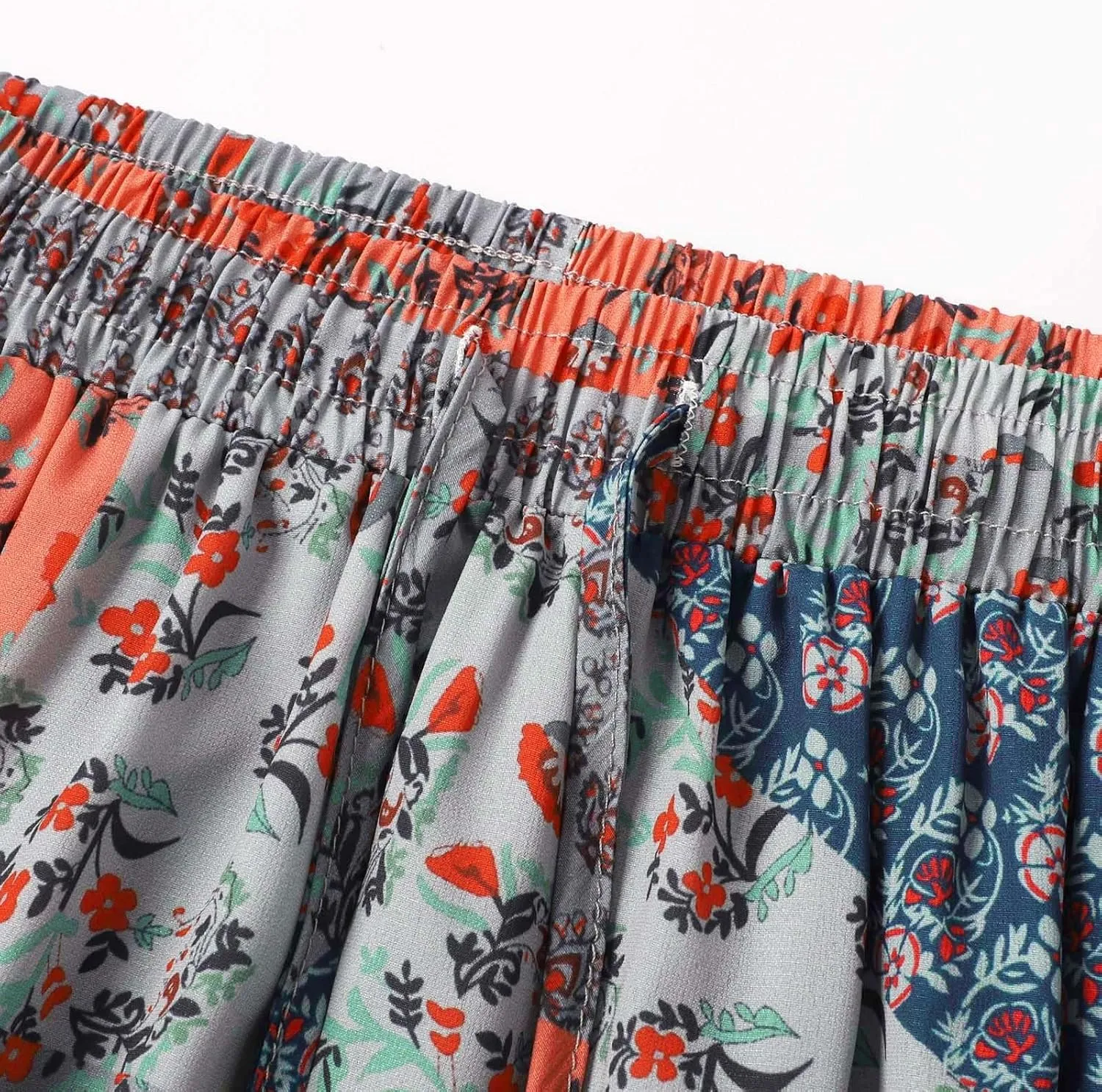 Womens Floral Print Boho Maxi Skirt Elastic High Waist Pleated Ruffle Flowy Long Skirts Summer A Line Casual Skorts