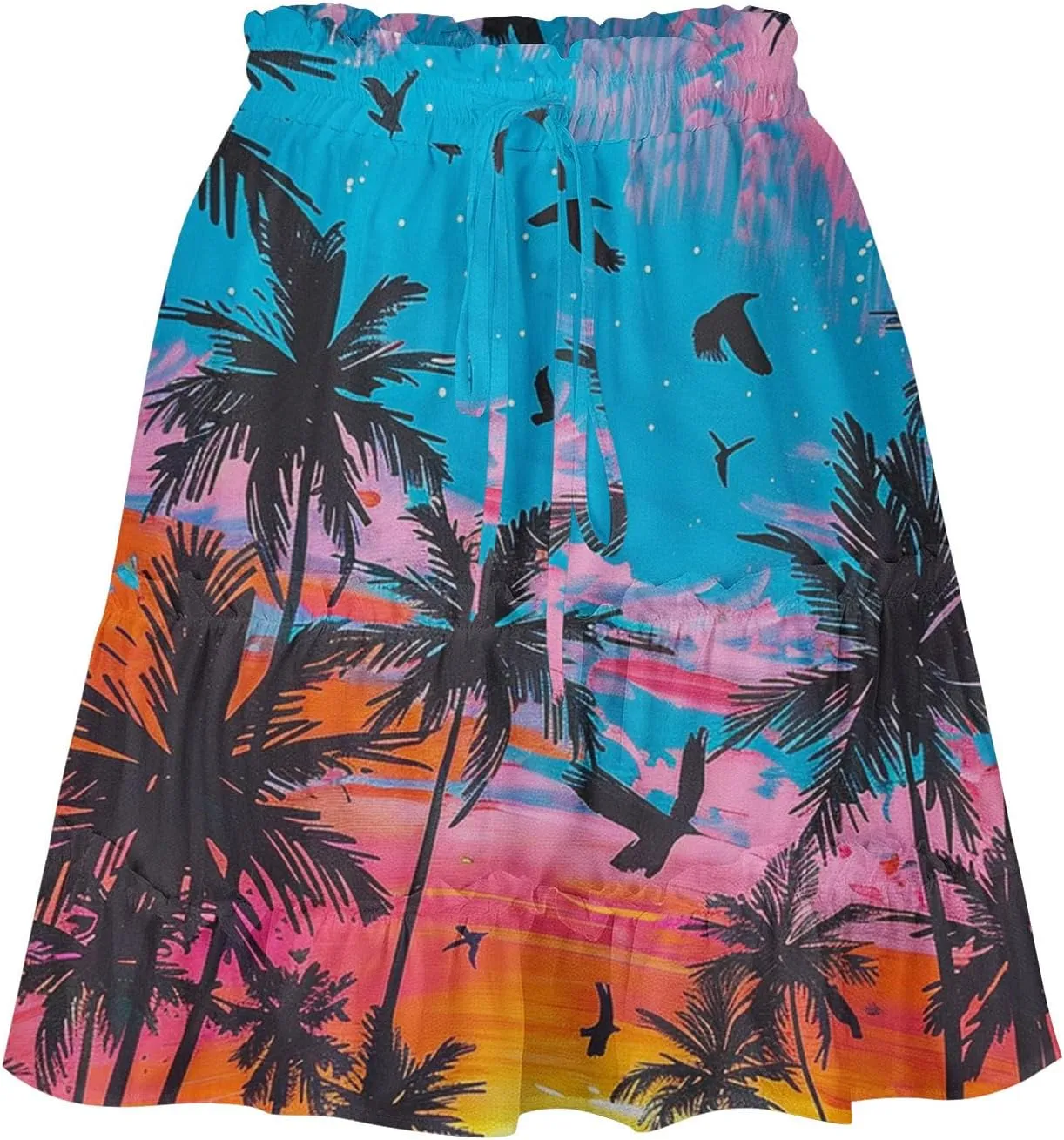 Womens Floral Ruffle Mini Skirts 2025 Summer Skater Short Skirt Elastic Waist Boho Pleated Skirts Trendy Half Dress