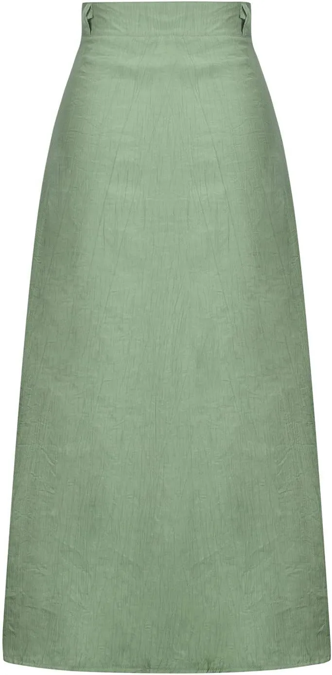 Women's Flowy Button Up Midi Skirts High Waisted Elastic Skirt Casual Split Front Dress Vintage Flared Skirts
