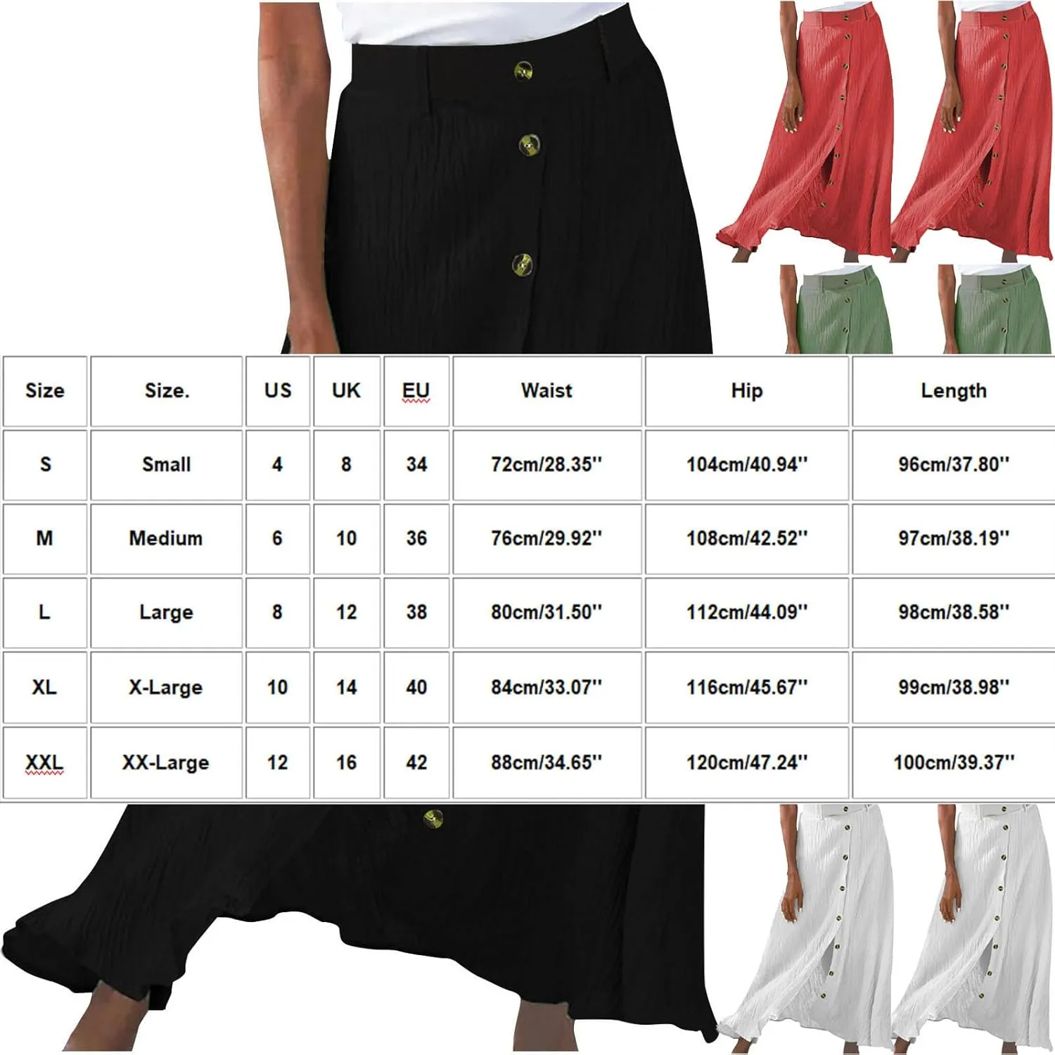 Women's Flowy Button Up Midi Skirts High Waisted Elastic Skirt Casual Split Front Dress Vintage Flared Skirts