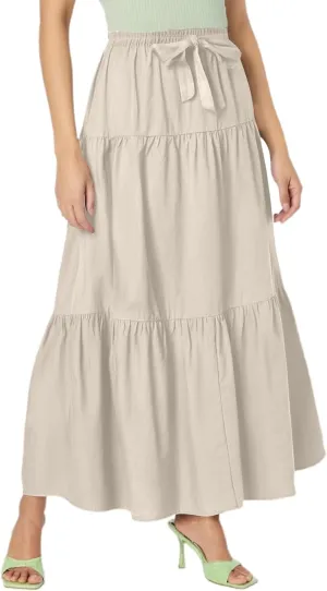 Women's Flowy Flared Ruffle Boho Long Skirt Casual a-line Bow tie Loose Trendy Summer Maxi Skirt for Women Vacation