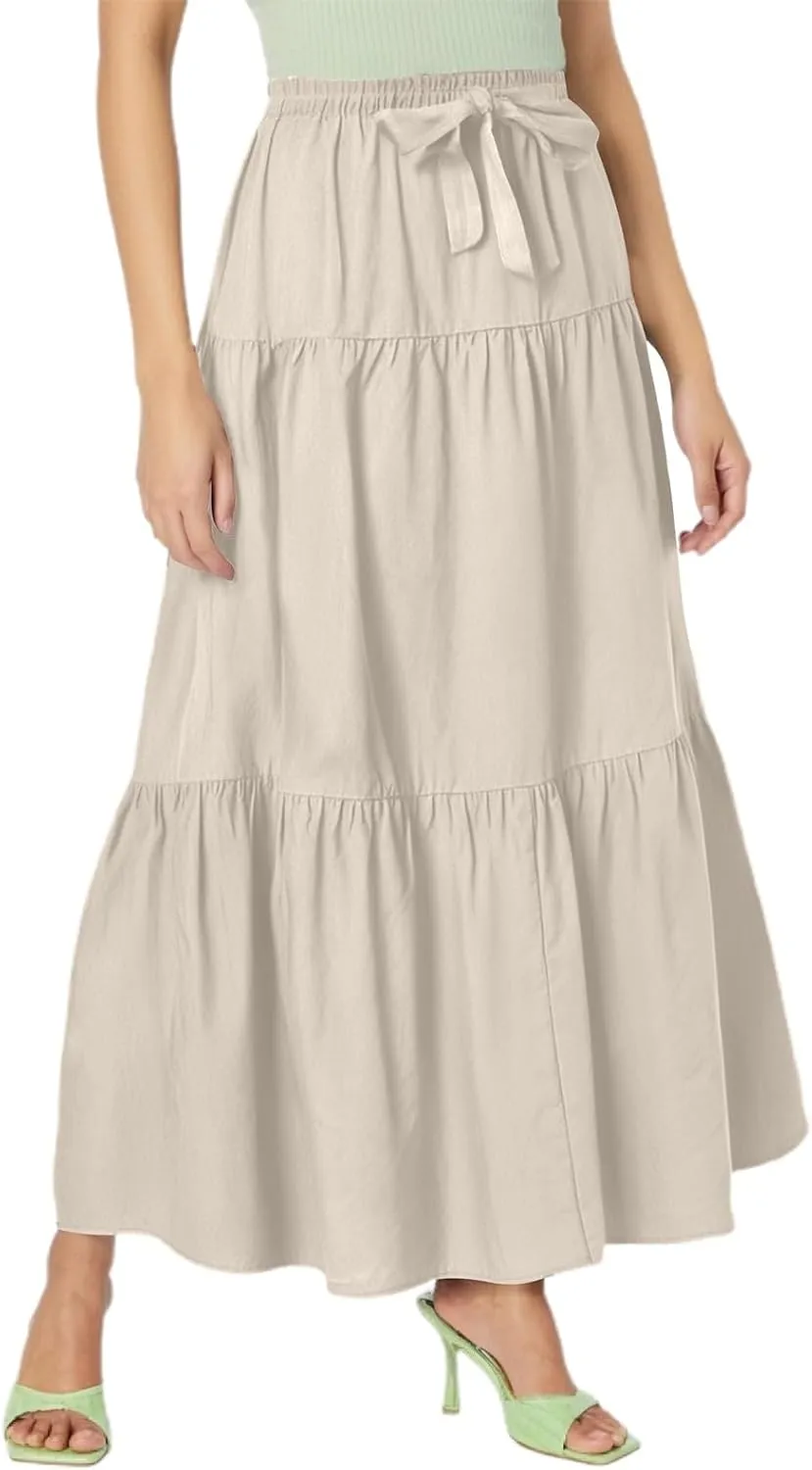 Women's Flowy Flared Ruffle Boho Long Skirt Casual a-line Bow tie Loose Trendy Summer Maxi Skirt for Women Vacation