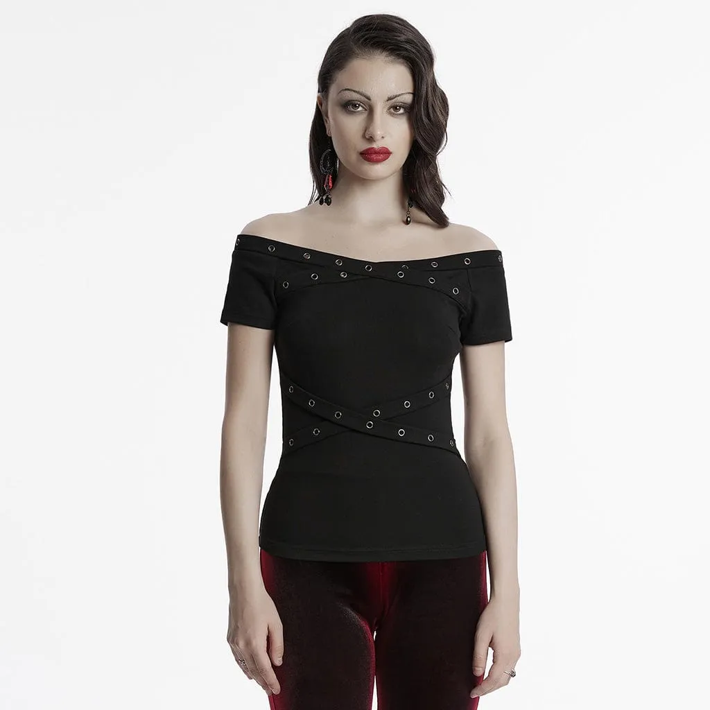 Women's Gothic Off-the-shoulder Eyelet Strap Shirt