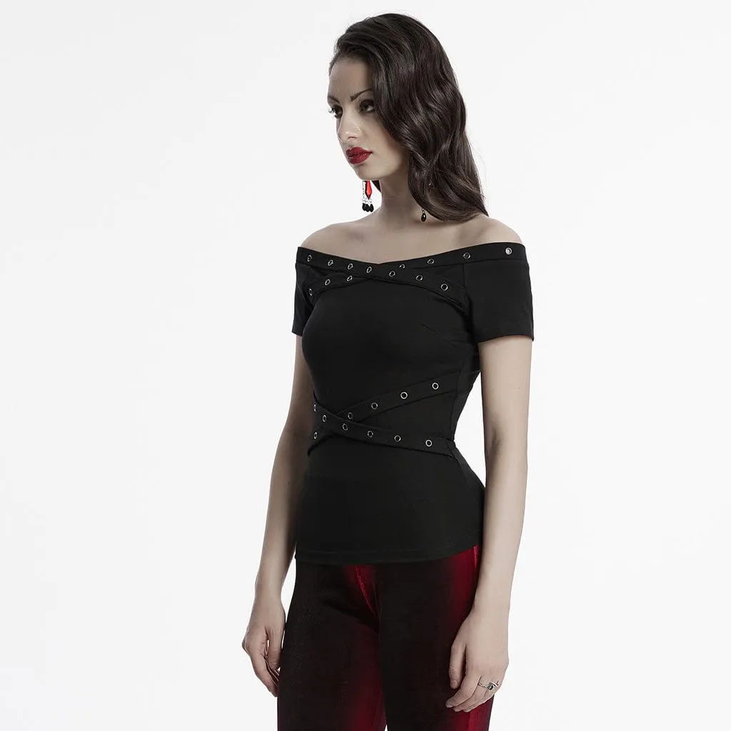 Women's Gothic Off-the-shoulder Eyelet Strap Shirt