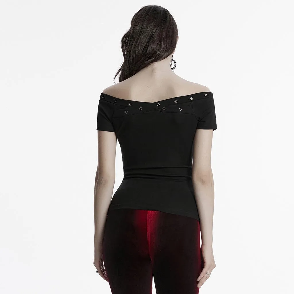 Women's Gothic Off-the-shoulder Eyelet Strap Shirt