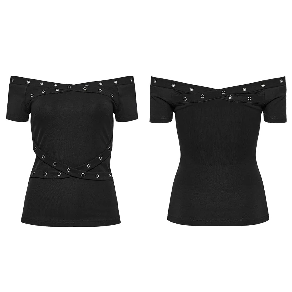 Women's Gothic Off-the-shoulder Eyelet Strap Shirt