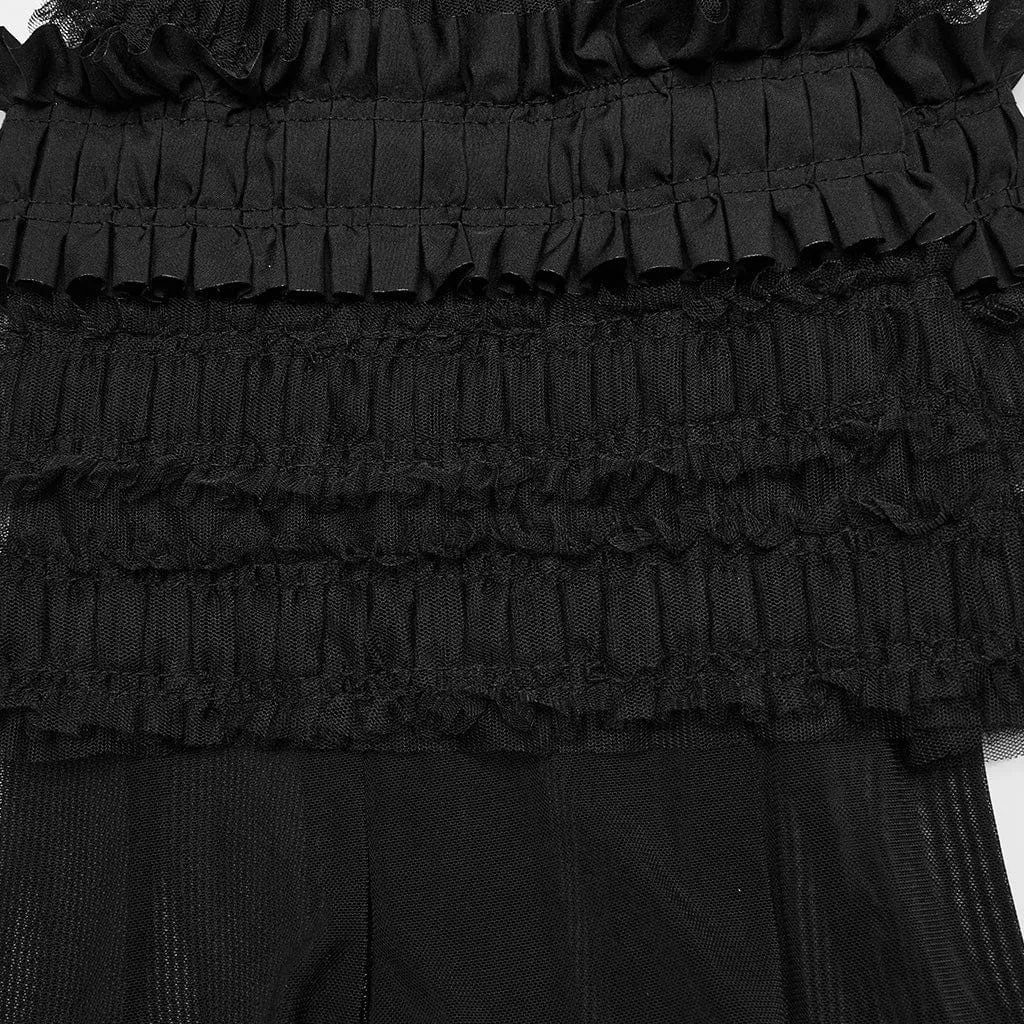 Women's Gothic Ruffled Mesh Splice Leg Warmers