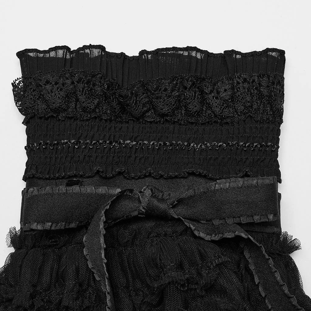 Women's Gothic Ruffled Mesh Splice Leg Warmers