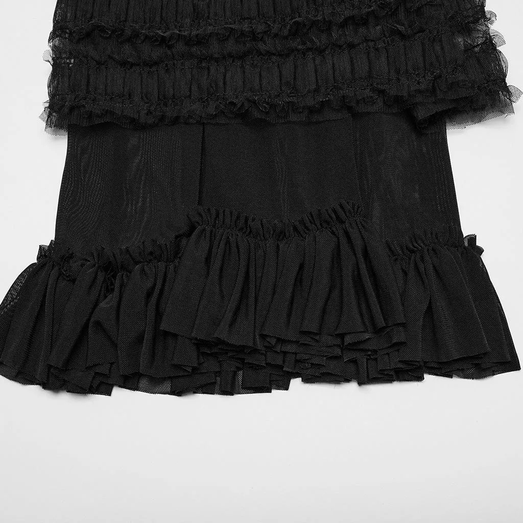 Women's Gothic Ruffled Mesh Splice Leg Warmers