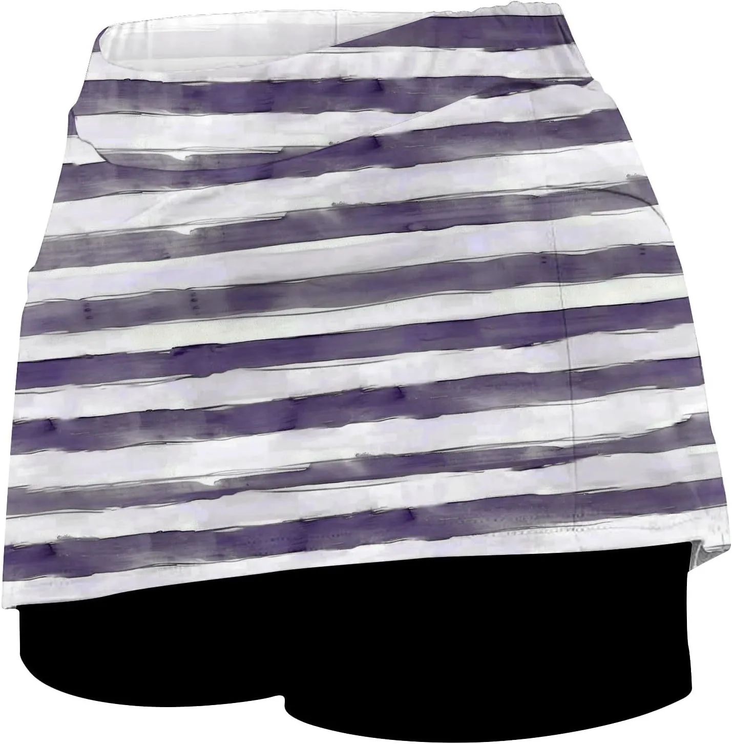Women's High Waisted Tennis Skirts Striped Color Block Athletic Golf Skorts with Built in Shorts Workout Skirt