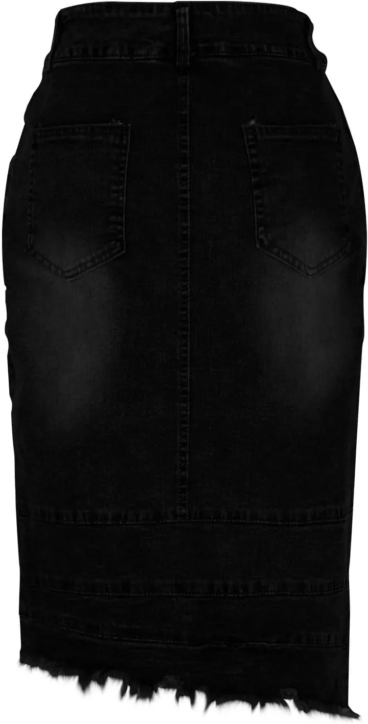 Women's Irregular Denim Skirts High Rise Button Trending Skirt 2025 Fashion Splicing Below Knee Skirts Spring