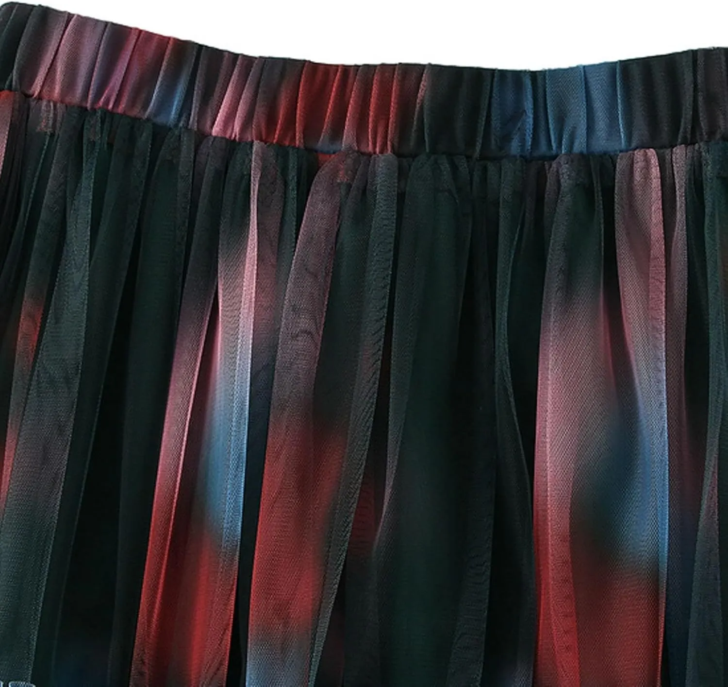 Womens Irregular Tulle Midi Skirts High Waisted Elastic Waisted Pleated Layered Fluffy Skirts Comfy Mesh Fairy Skirts