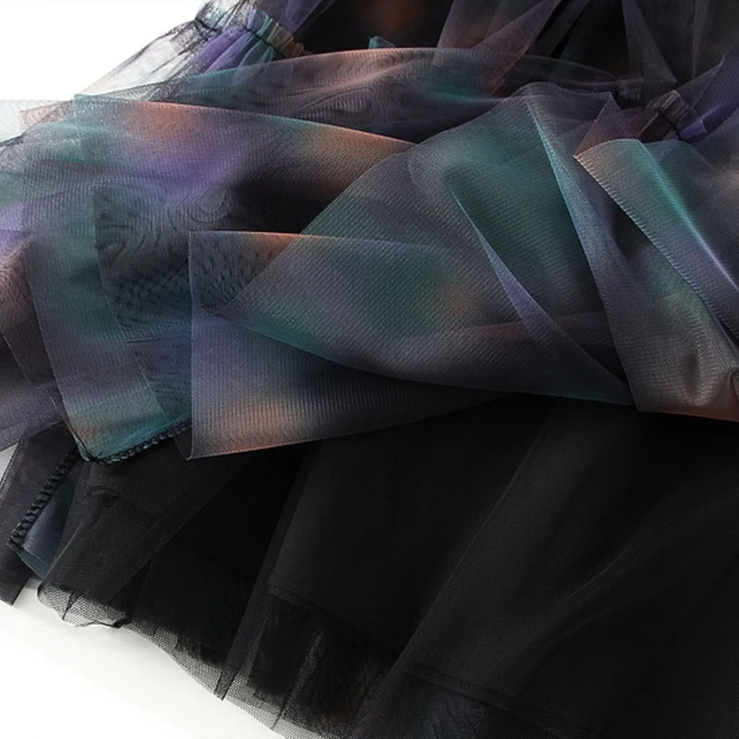 Womens Irregular Tulle Midi Skirts High Waisted Elastic Waisted Pleated Layered Fluffy Skirts Comfy Mesh Fairy Skirts