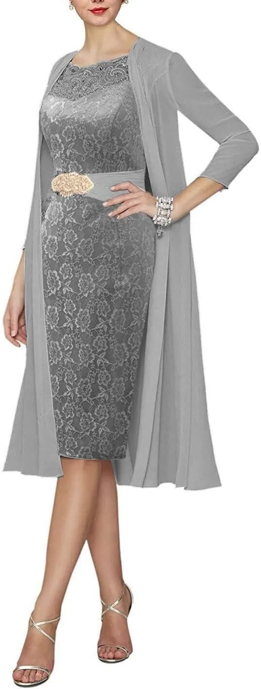 Women's Lace Mother of The Bride Dresses with Jacket Short Mother of The Groom Dress for Wedding MK35