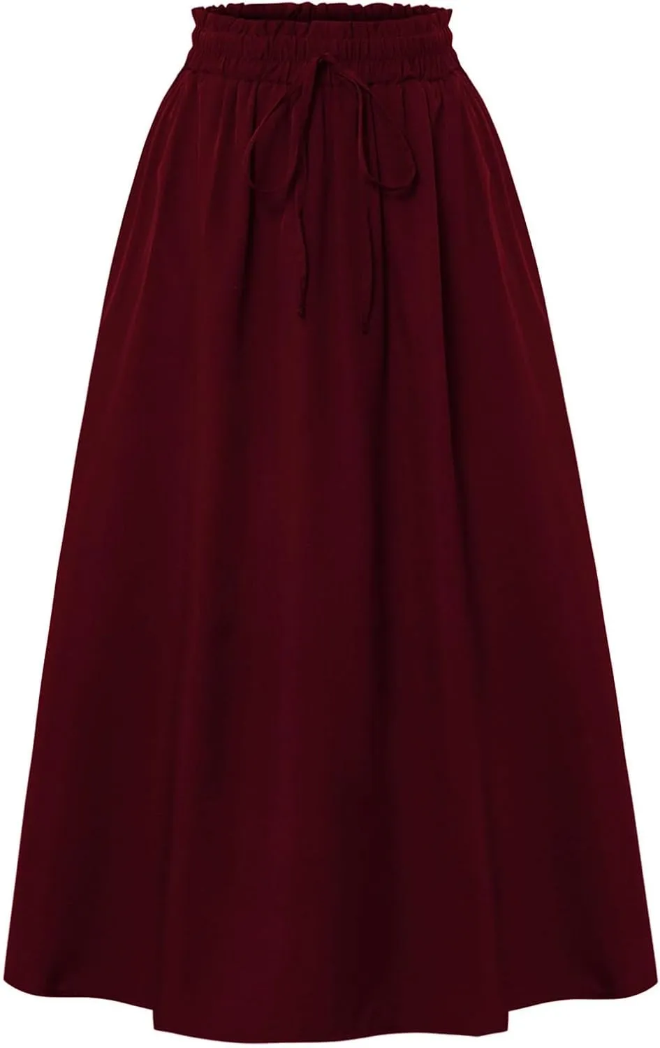 Women's Linen Skirts Knee Length Midi Skirt Summer Drawstring High Waisted Boho Skirt Smocked Aline with Pockets