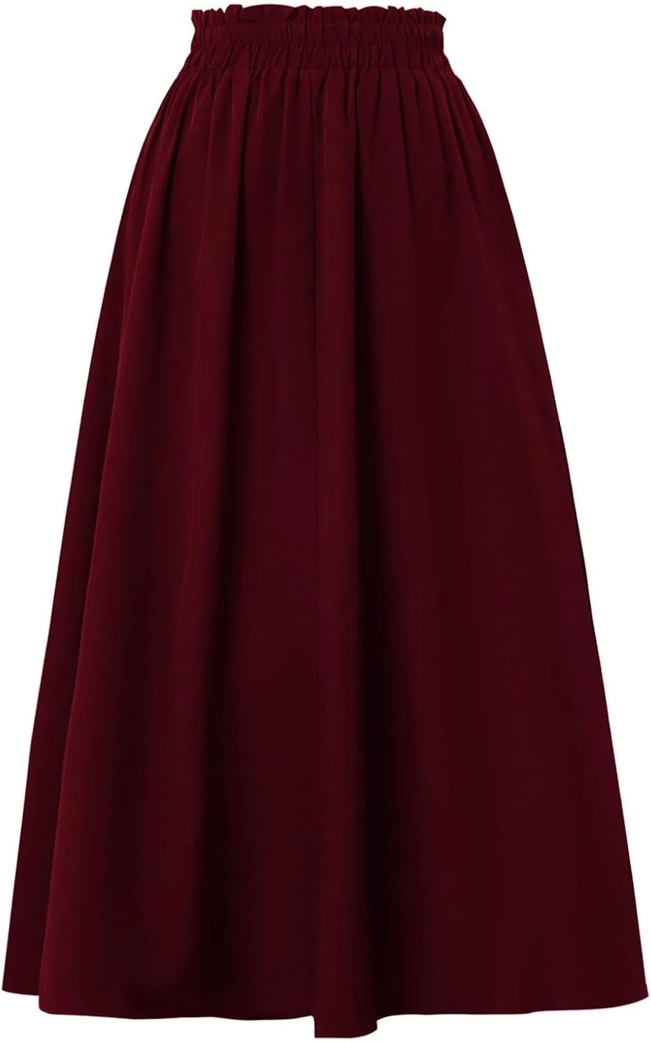 Women's Linen Skirts Knee Length Midi Skirt Summer Drawstring High Waisted Boho Skirt Smocked Aline with Pockets