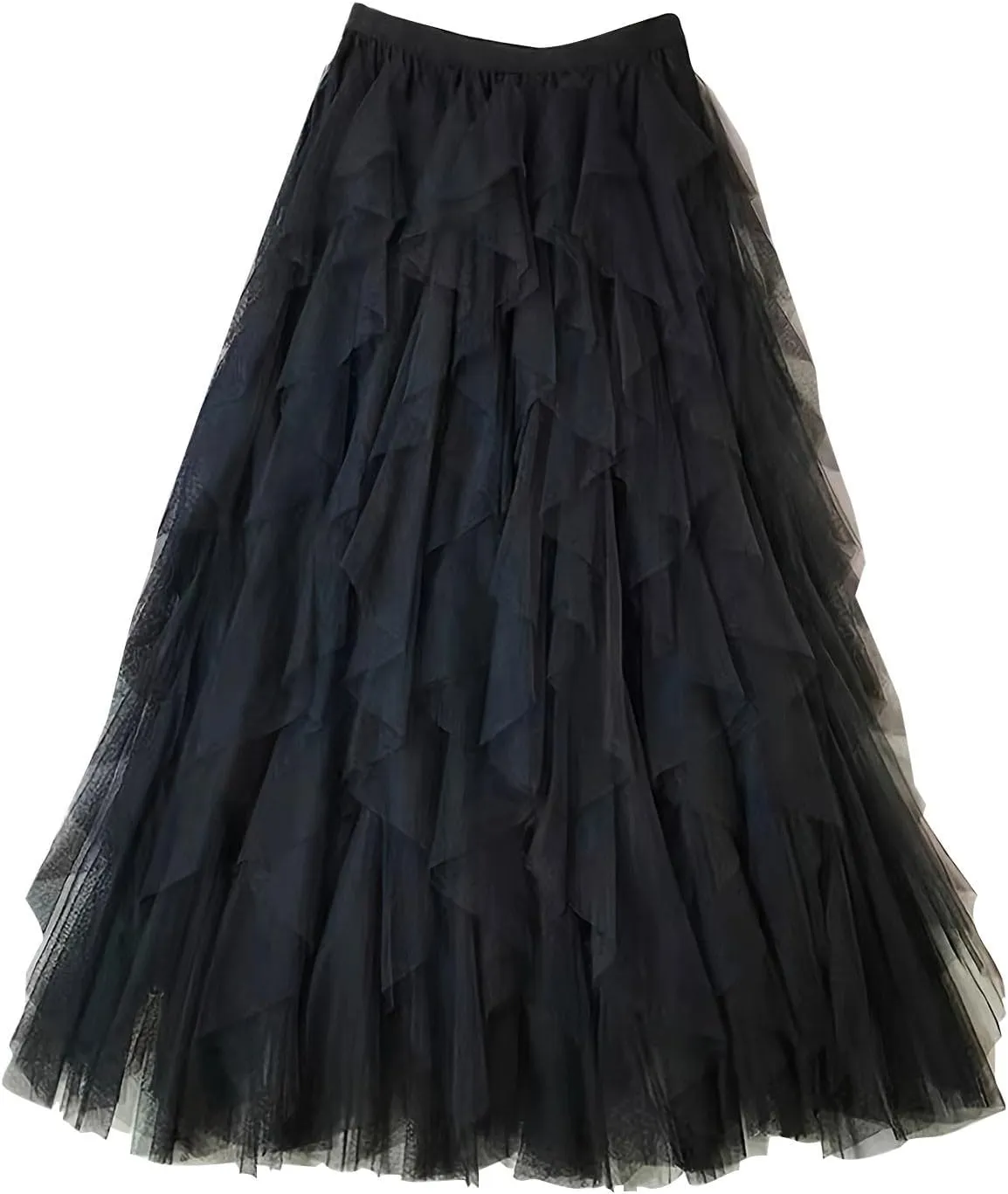 Women's Long A Line Tulle Tutu Skirts Tiered Skirt Petticoat Fairy Mesh Elastic Waist Midi Skirts Holiday Costume