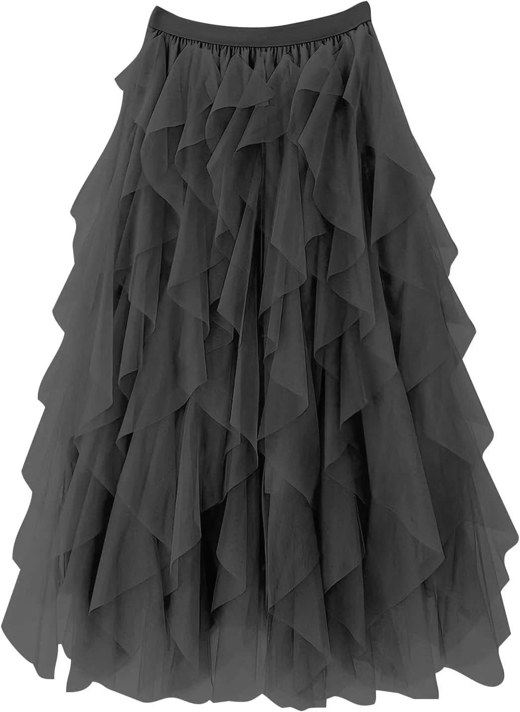 Women's Long A Line Tulle Tutu Skirts Tiered Skirt Petticoat Fairy Mesh Elastic Waist Midi Skirts Holiday Costume