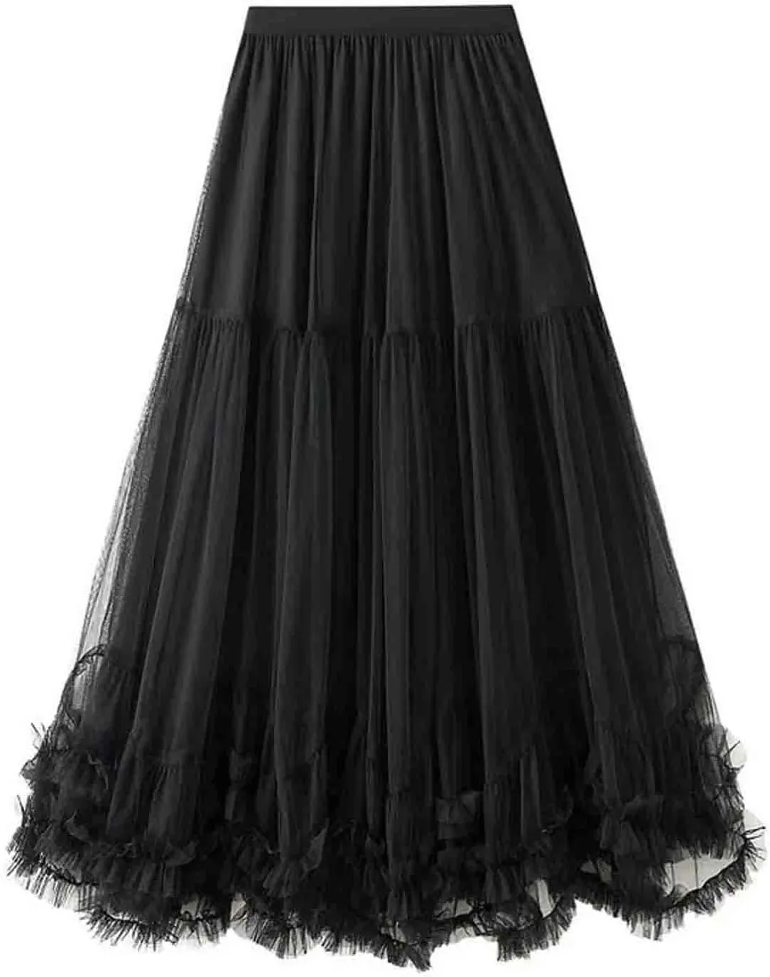 Women's Long Midi Chiffon Skirt A-line Pleated high Waisted Layered mesh 3D Skirt