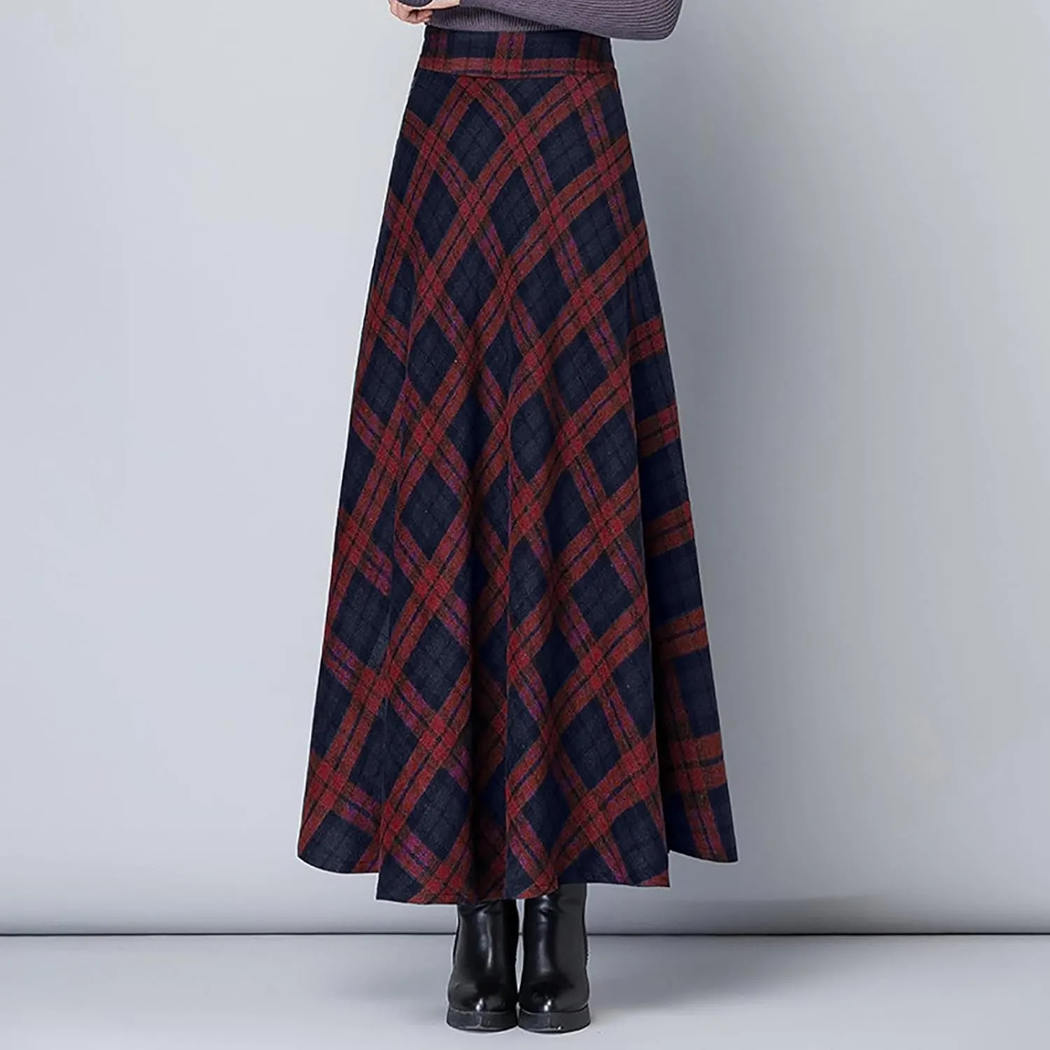 Women's Long Plaid Skirt High Waisted A-line Pleated Skirts Gothic Vintage Swing Dress 2025 Fashion Trendy Outfits