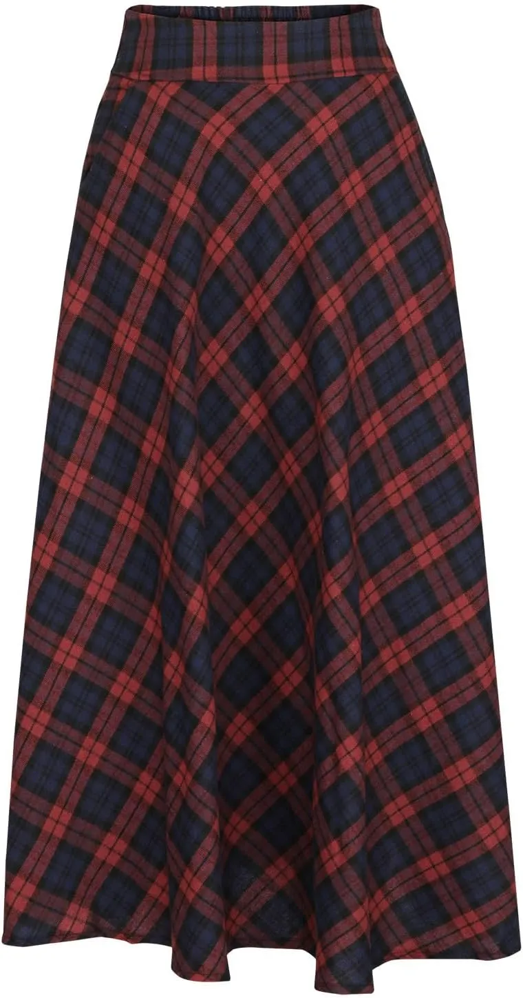 Women's Long Plaid Skirt High Waisted A-line Pleated Skirts Gothic Vintage Swing Dress 2025 Fashion Trendy Outfits
