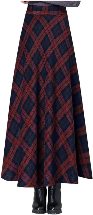 Women's Long Plaid Skirt High Waisted A-line Pleated Skirts Gothic Vintage Swing Dress 2025 Fashion Trendy Outfits
