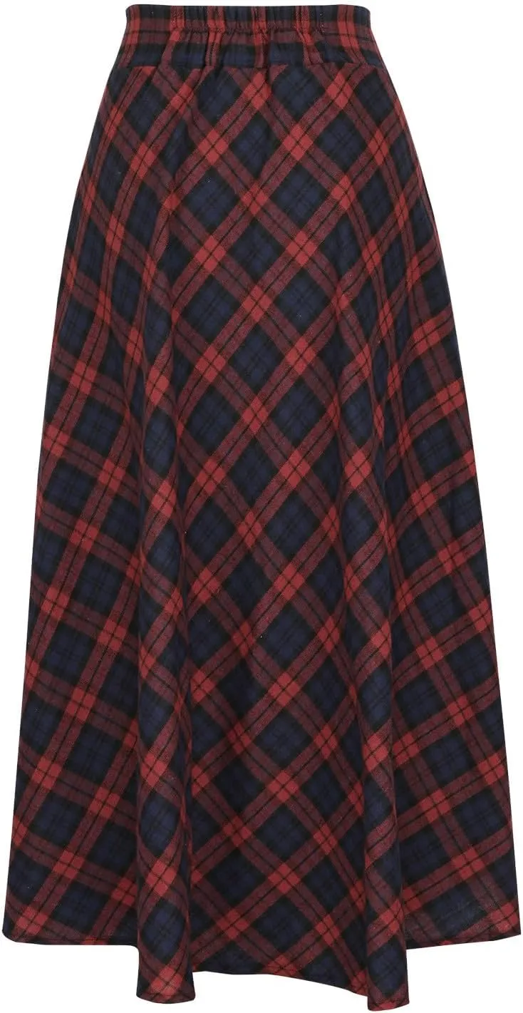Women's Long Plaid Skirt High Waisted A-line Pleated Skirts Gothic Vintage Swing Dress 2025 Fashion Trendy Outfits