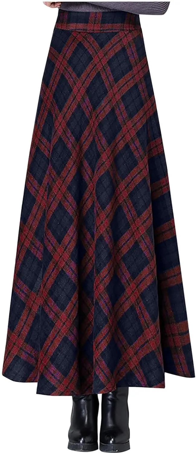 Women's Long Plaid Skirt High Waisted A-line Pleated Skirts Gothic Vintage Swing Dress 2025 Fashion Trendy Outfits