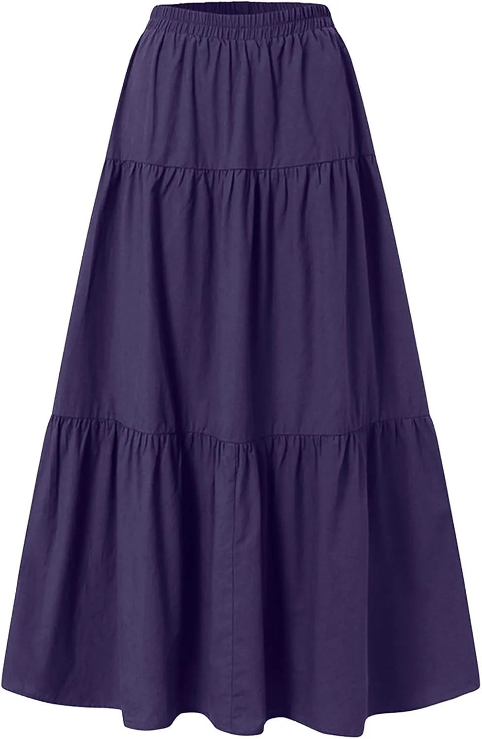 Women's Long Skirts Plus Size Maxi Ruffle Solid Tiered Flowy Beach Skirts,S-5XL