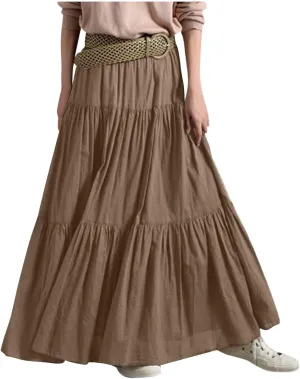 Women's Long Skirts Plus Size Maxi Ruffle Solid Tiered Flowy Beach Skirts,S-5XL