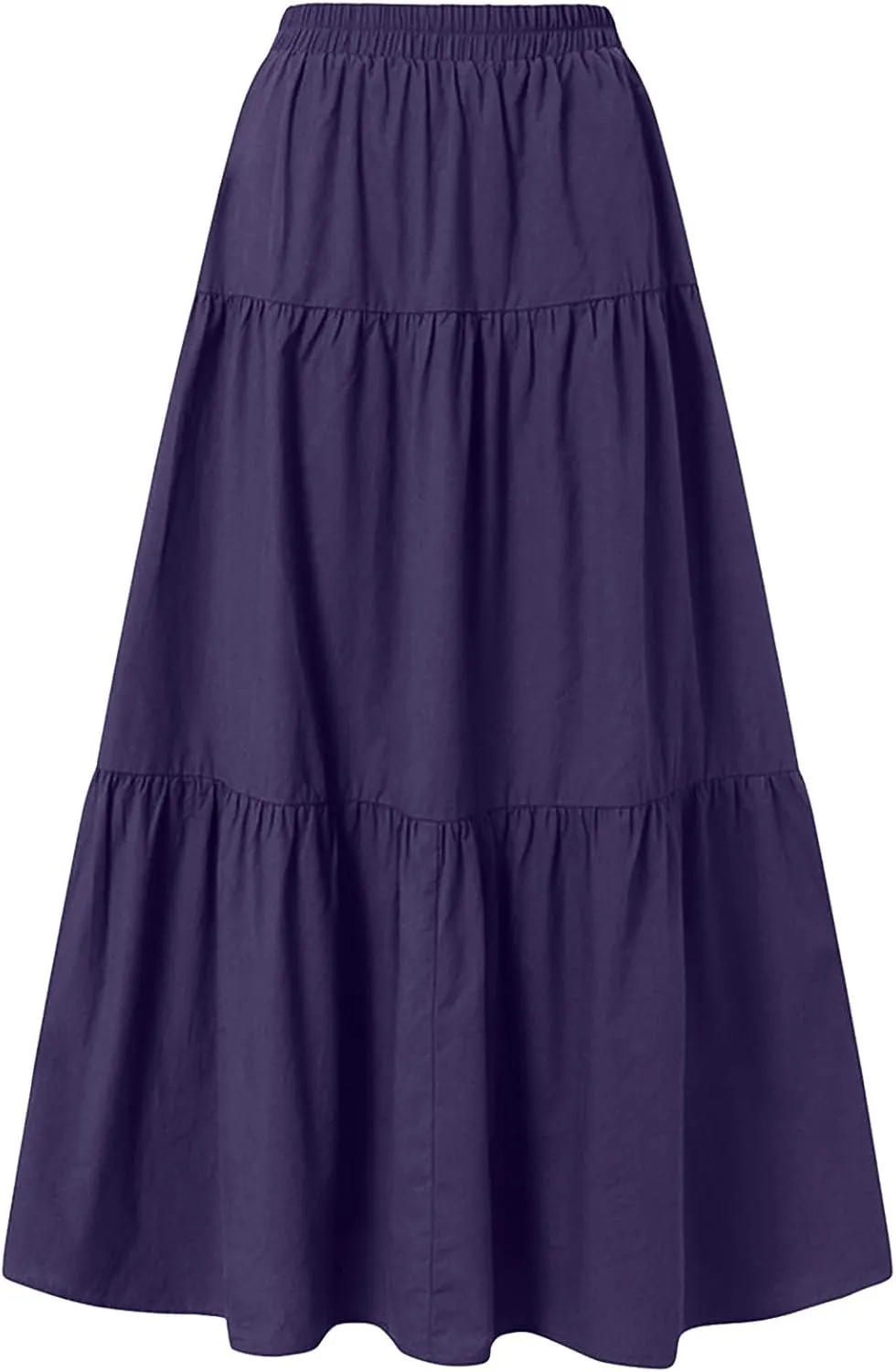 Women's Long Skirts Plus Size Maxi Ruffle Solid Tiered Flowy Beach Skirts,S-5XL