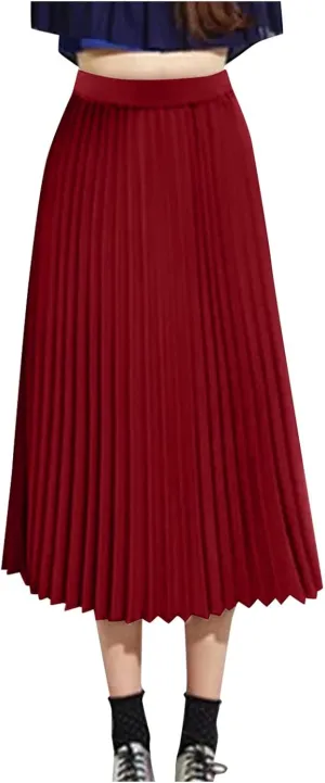 Women's Long Skirts Solid Tiered Pleated High Waist Flowy Skirt