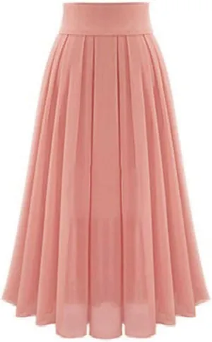 Womens Maxi Pleated Skirt High Waisted Flowy Swing A-Line Skirt Dress Summer Elegant Solid Wedding Chiffon Long Skirts