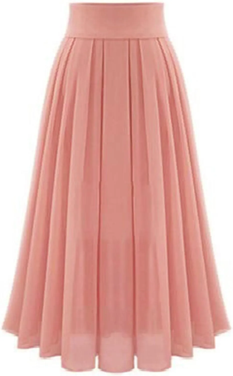 Womens Maxi Pleated Skirt High Waisted Flowy Swing A-Line Skirt Dress Summer Elegant Solid Wedding Chiffon Long Skirts