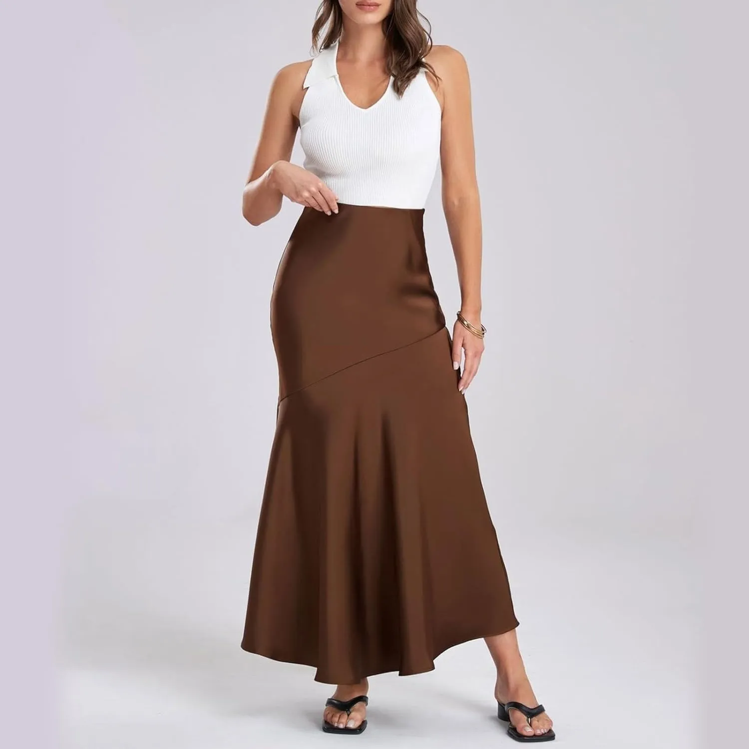 Women's Maxi Skirt 2024 Women Satin High Waist Elastic Stitching Long Skirt Slim Fit Hip Skirt