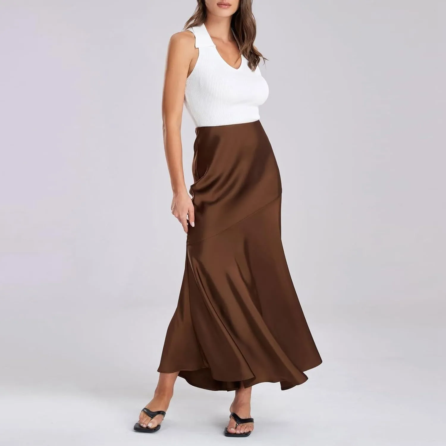 Women's Maxi Skirt 2024 Women Satin High Waist Elastic Stitching Long Skirt Slim Fit Hip Skirt