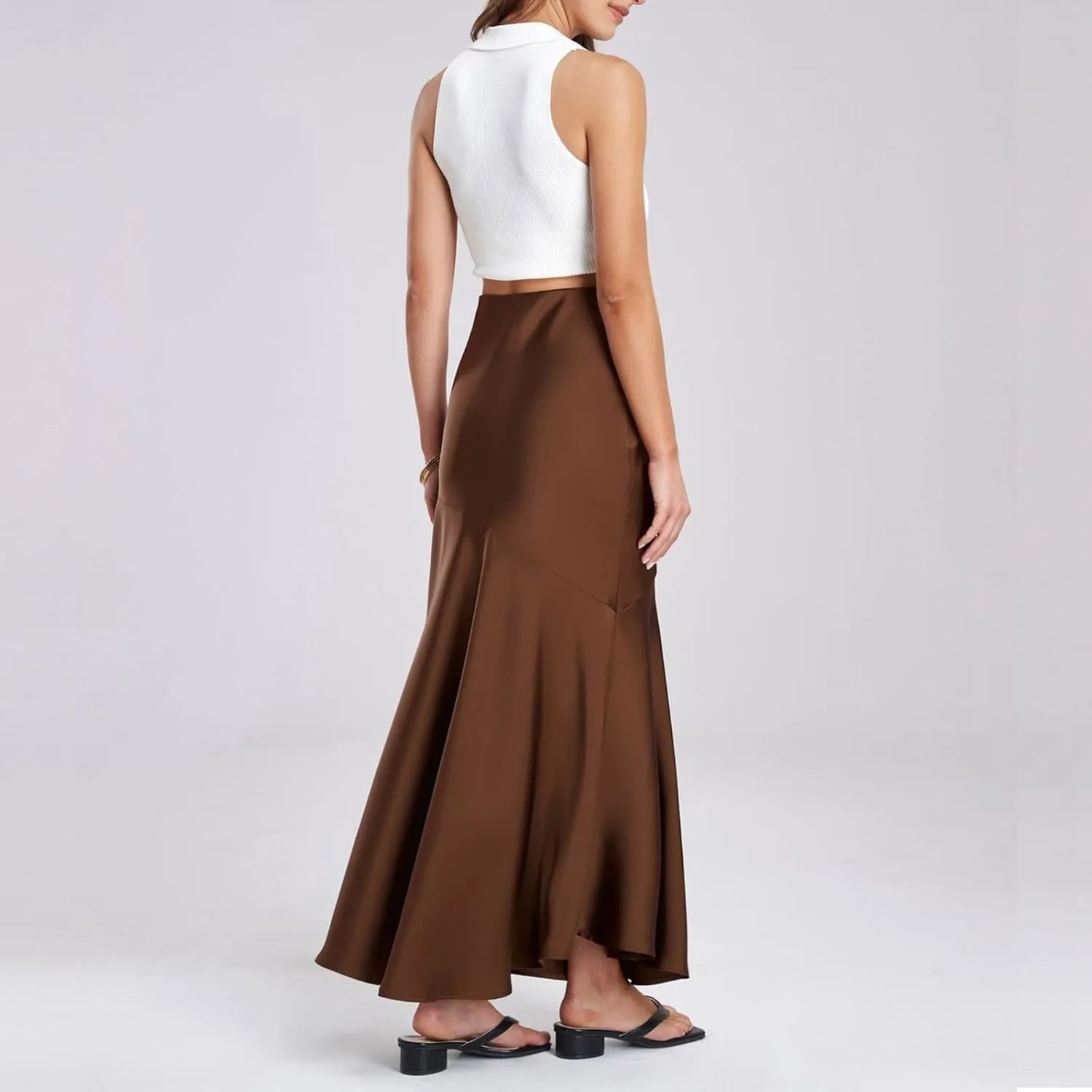 Women's Maxi Skirt 2024 Women Satin High Waist Elastic Stitching Long Skirt Slim Fit Hip Skirt