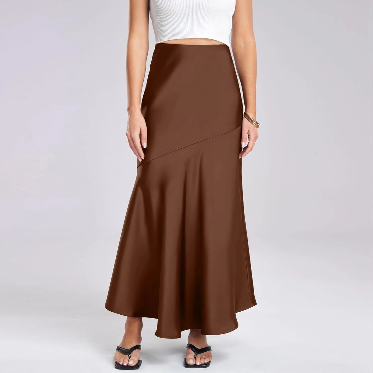 Women's Maxi Skirt 2024 Women Satin High Waist Elastic Stitching Long Skirt Slim Fit Hip Skirt